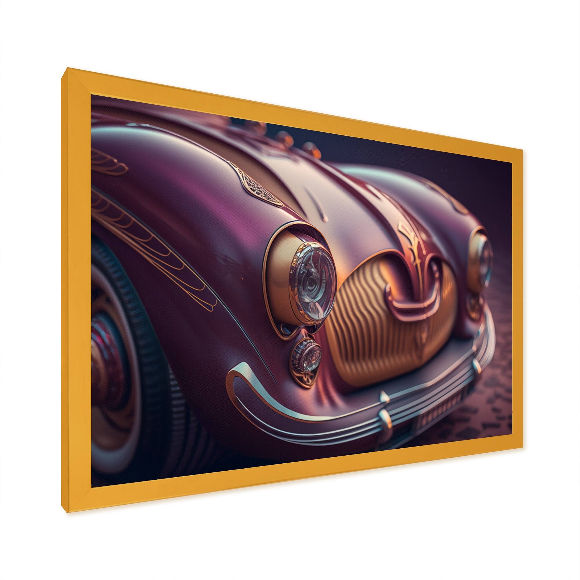Designart "Beautiful Vintage Car In Retro Colors III" Retro Car Framed